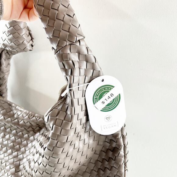 Melie Bianco Anthropologie Brigitte Woven Satchel Shoulder Bag Purse Gray - Picture 6 of 10